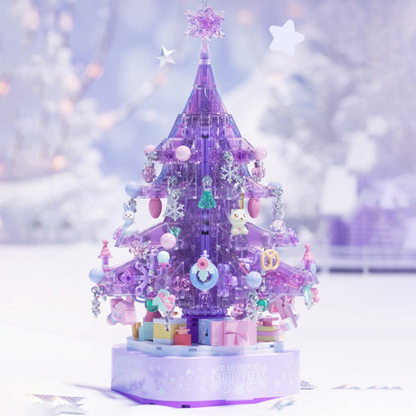 Crystal Christmas Tree Music Box with Light - Purple - LesDiy - 