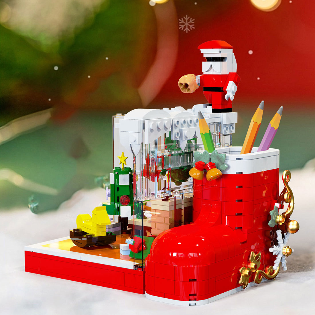Christmas Cottage Model Pen Container Ornament Building Blocks