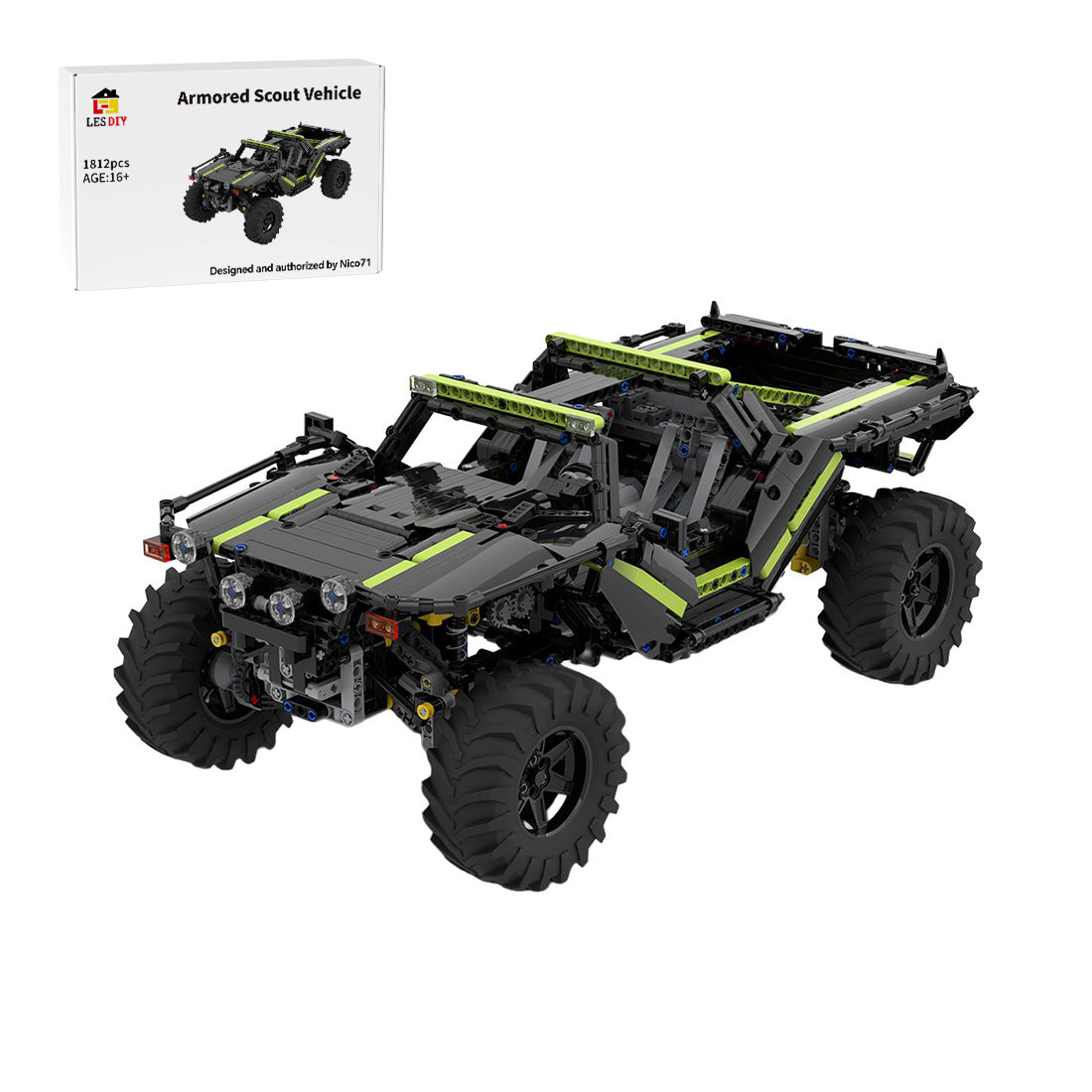 MOC-166891 + MOC-172968 Halo Warthog M12B RC Armored Off-Road Vehicle & Motorized Turret Building Blocks