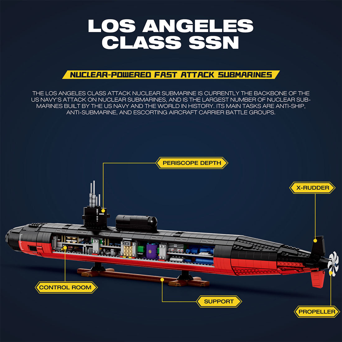 Mocsage 1/125 UCC Los Angeles-class Military Nuclear Submarine Model Building Blocks