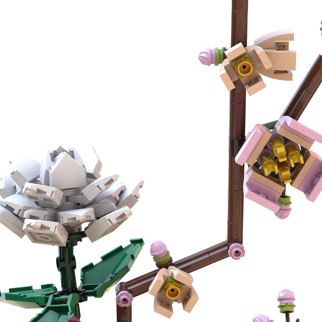 Gardenias & Peach Blossoms Brickebana Arrangement Model Assembly Toy Building Blocks - LesDiy - 