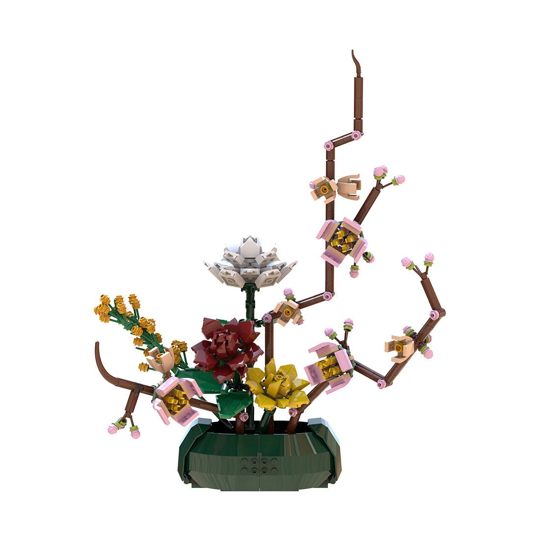 Gardenias & Peach Blossoms Brickebana Arrangement Model Assembly Toy Building Blocks - LesDiy - 