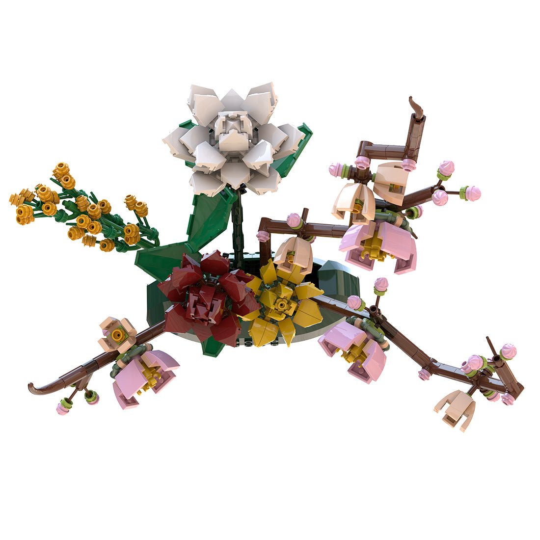Gardenias & Peach Blossoms Brickebana Arrangement Model Assembly Toy Building Blocks - LesDiy - 