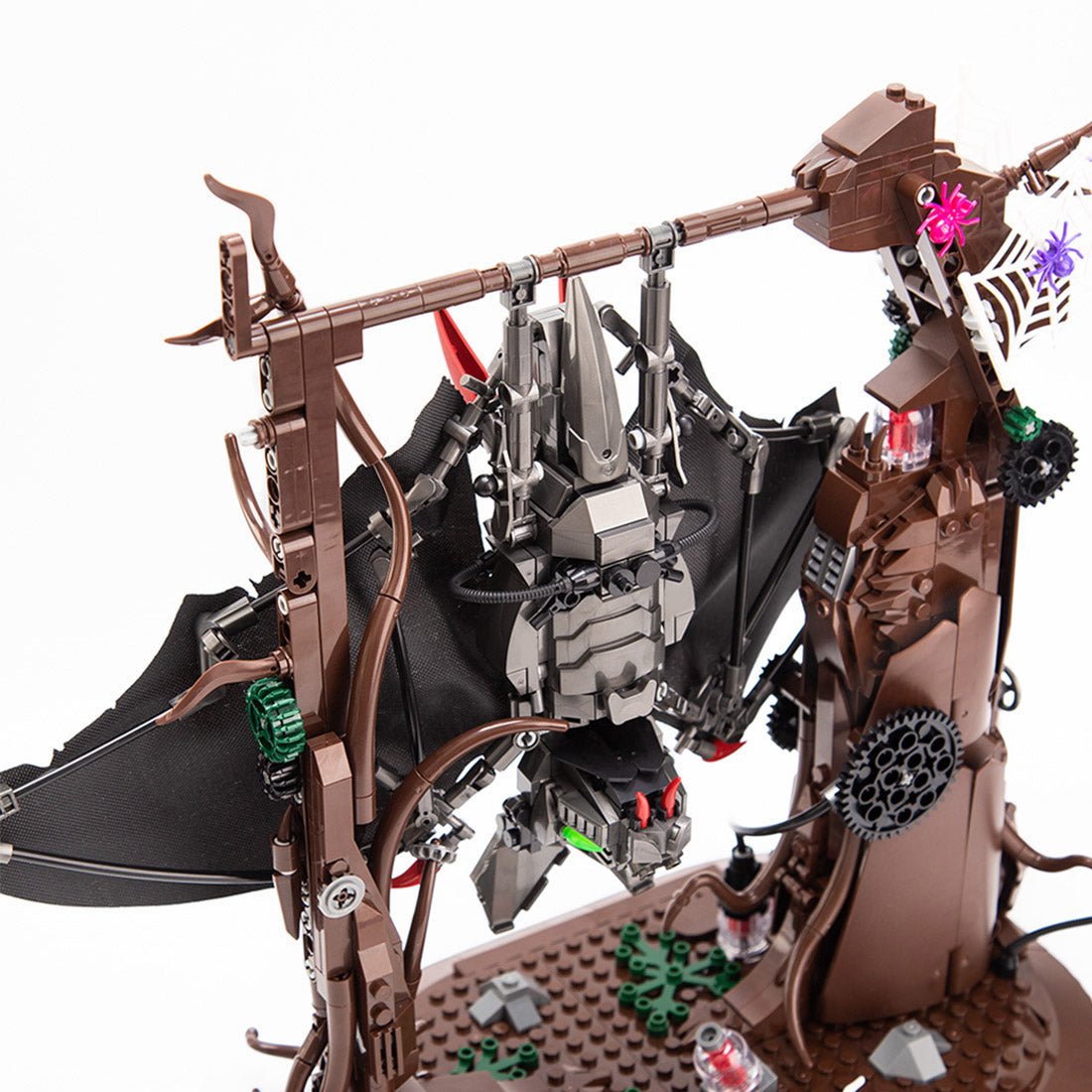 Gothic Metal Mechanical Bat with Display Stand and Spiderweb Decor Building Blocks - LesDiy - 