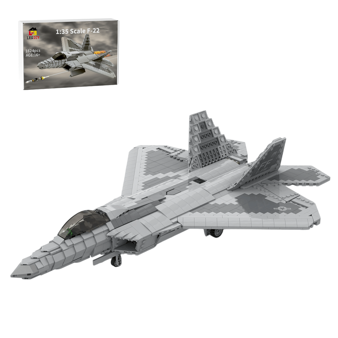 Blocky Raptor Model MOC-105520 1:35 Scale F-22 Raptor Building Blocks | LesDiy