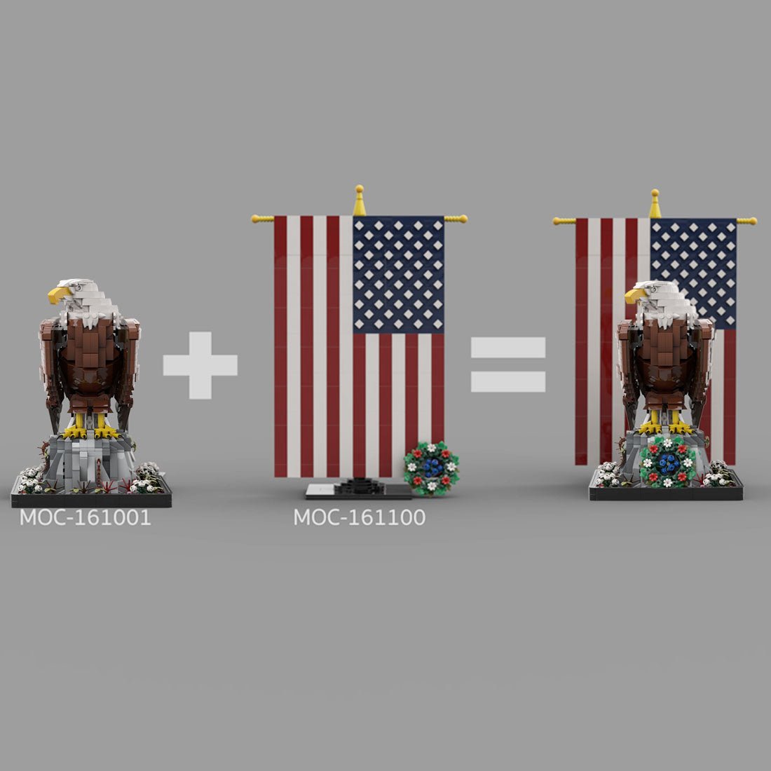 MOC-161001+MOC-161100 American Bald Eagle with Flag& Wreath | LesDiy
