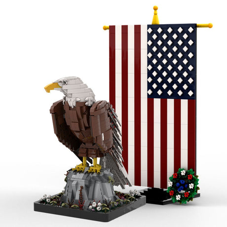 MOC - 161001+MOC - 161100 American Bald Eagle with Flag& Wreath - LesDiy - 