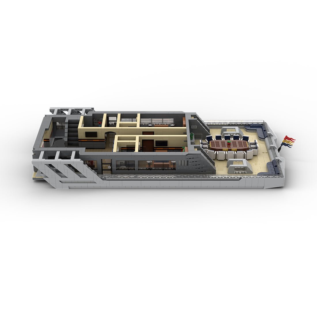 MOC - 230069 1/38 Scale Ultra MEGA Yacht - Part 7 Module 14 Deck 3 Stern Building Blocks - LesDiy - Building Blocks