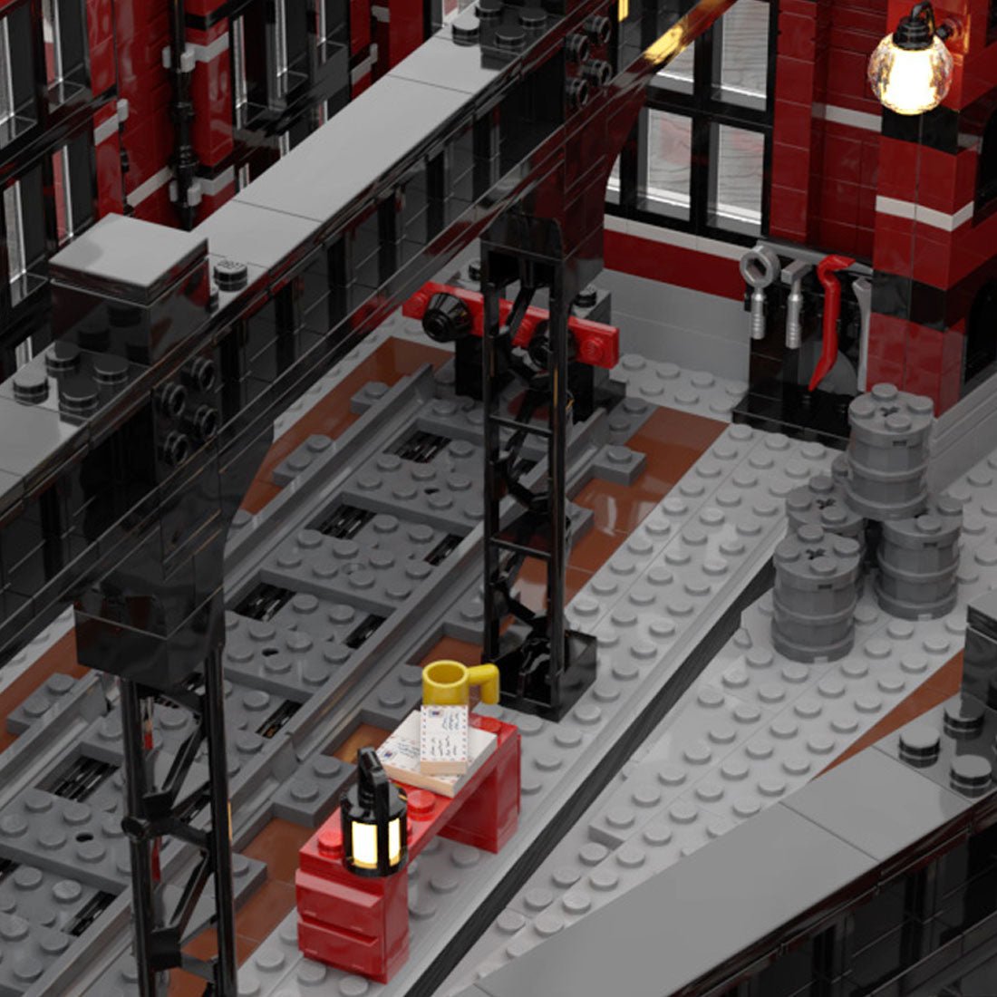 MOC - 232697 Free Parking Locomotives Roundhouse Building Blocks - LesDiy - 