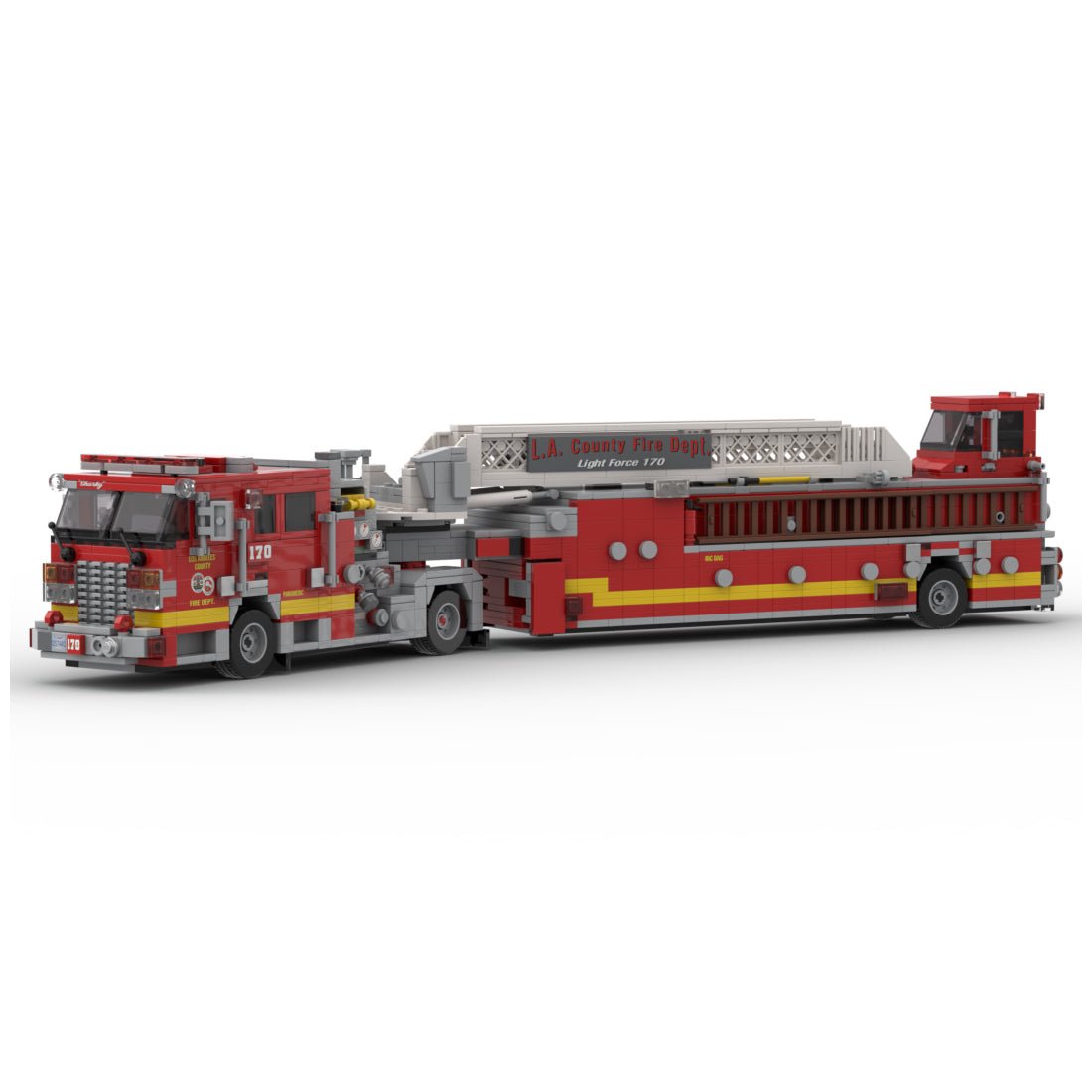 MOC-256302 2007 KME Predator Severe Service Tiller Fire Truck LACoFD Building Blocks-LesDiy-MOC-