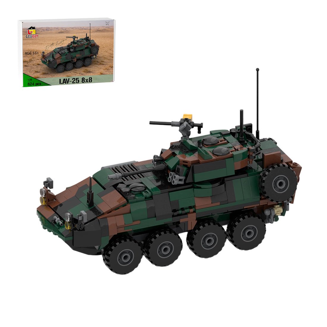 MOC - 259577 8x8 Light Armoured Vehicle - 1:35 Scale Building Blocks - LesDiy - Green