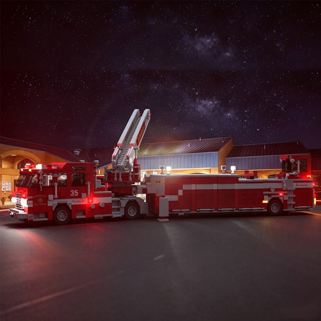 MOC-267880 2020-2025 Pierce Arrow XT Tiller Fire Truck SDFR Building Blocks-LesDiy - 