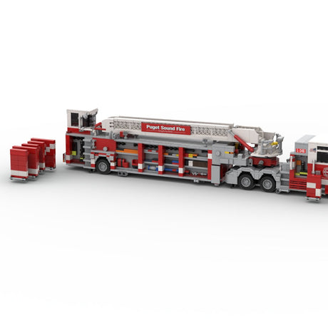 MOC-271368 Pierce Arrow XT Tandem Axle Tiller Fire Truck Building Blocks-LesDiy-MOC-