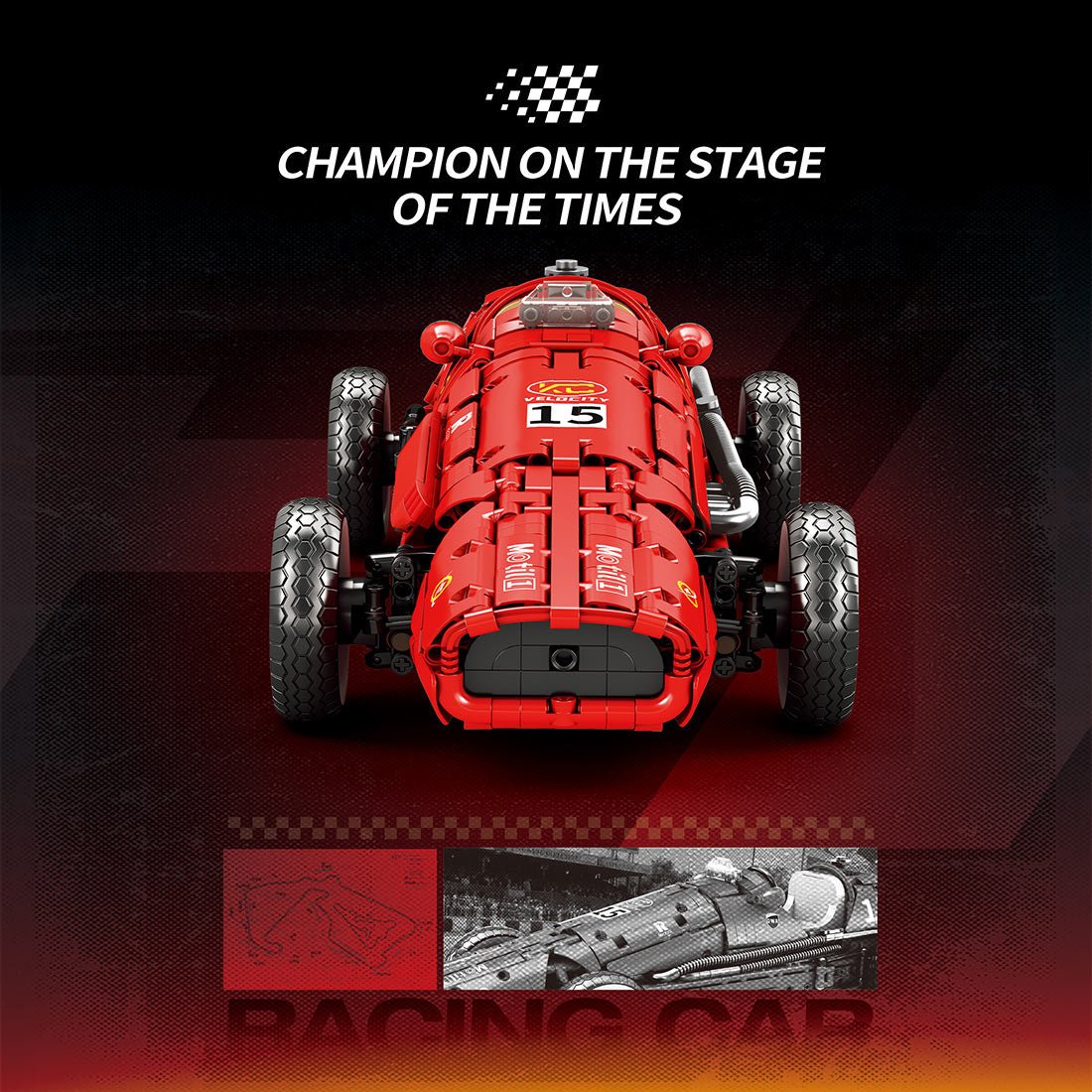 Mocsage 1/8 Scale 1950s Retro Championship Race Car Building Blocks - LesDiy - 